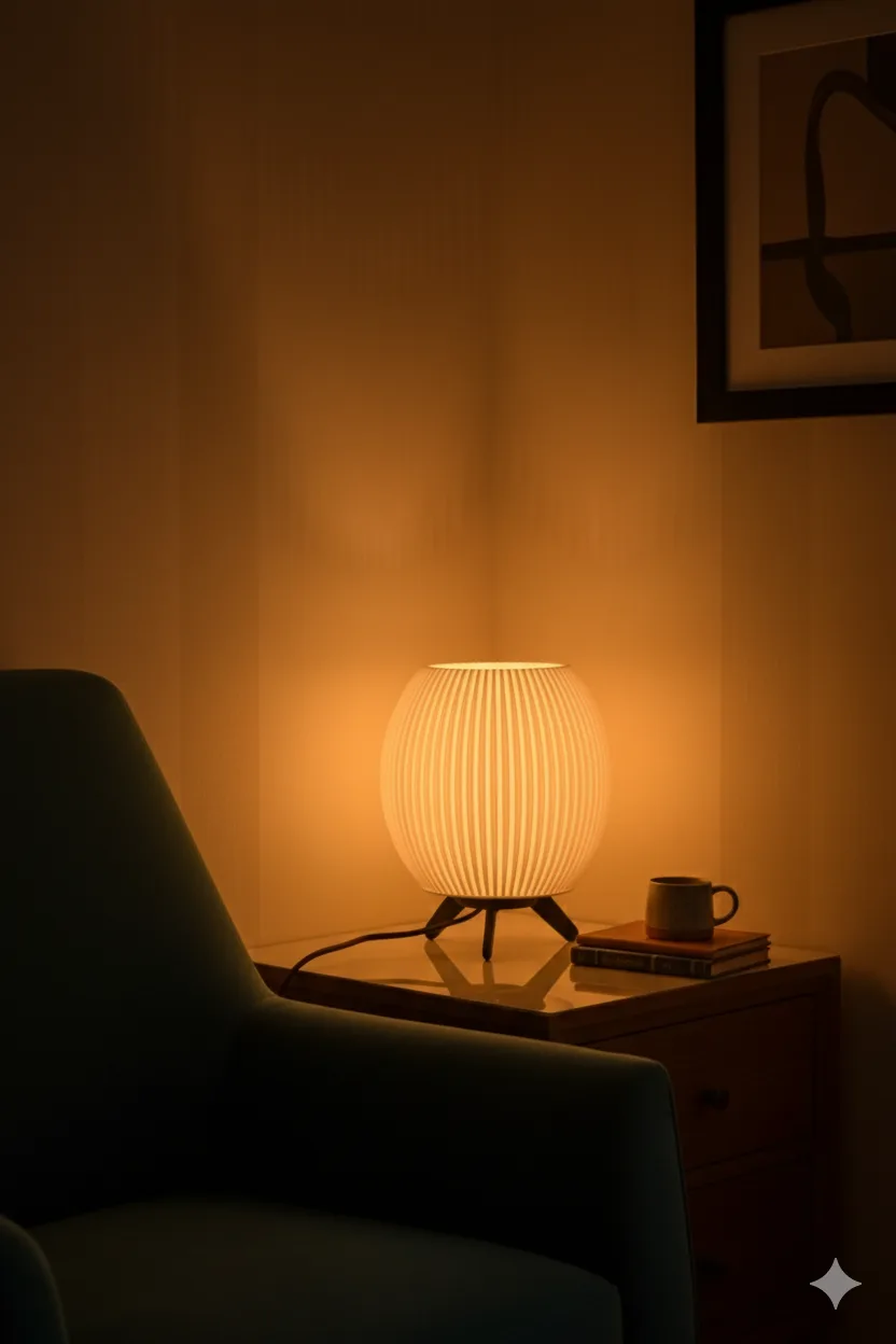 Modern 3D Printed Tripod LED Table Lamp with Ribbed Oval Shade | Ambient Warm White Night Lamp for Bedroom, Living Room, Study, Office & Gifting